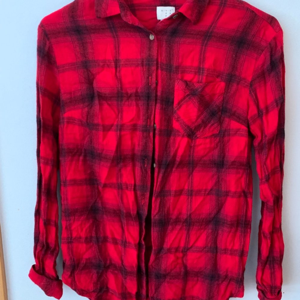 Black and red button up flannel jacket